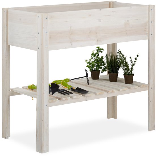 Houten moestuinbak op poten – 80x88x43,5cm – wit