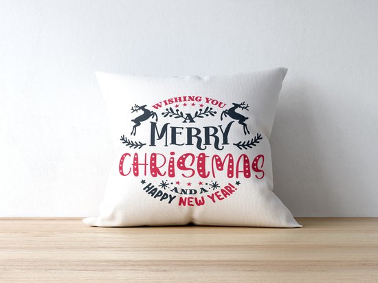 Sierkussen - Kerst Kussen Met Tekst: Wishing You A Merry Christmas And A Happy New Year! | Kerst Decoratie | Kerst Versiering | Grappige Cadeaus | Geschenk | Sierkussen