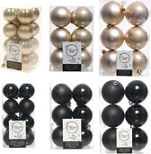 Kerstversiering kunststof kerstballen kleuren mix zwart/champagne 4-6-8 cm pakket van 68x stuks