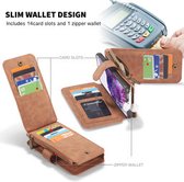 CaseMe Zipper Wallet Samsung S20 Plus hoesje bruin - 2 in 1 Wallet en Flipcover - multifunctionele portemonee - extra ritsvak