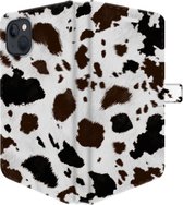 Apple iPhone 13 Telefoonhoesje - Portemonneehoesje  - Met pasjeshouder - Met Dierenprint - Koeien Patroon - Donkerbruin