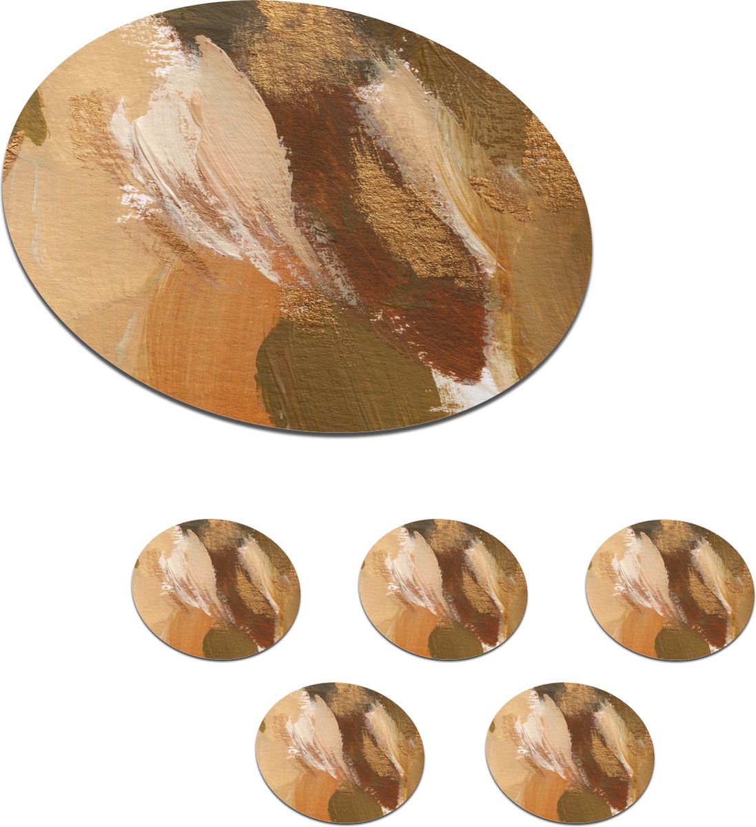 Onderzetters voor glazen - Rond - Verf - Goud - Herfst - 10x10 cm - Glasonderzetters - 6 stuks