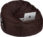 Relaxdays zitzak met leder look - XXL - loungestoel - beanbag - rond - Ø 110 cm - bruin