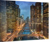 Wolkenkrabbers en skyline langs de Chicago River - Foto op Plexiglas - 90 x 60 cm