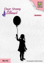 SIL112 Nellie Snellen Clearstamp - Silhouette stamp girl with balloon - stempel meisje met ballon - kind en balon