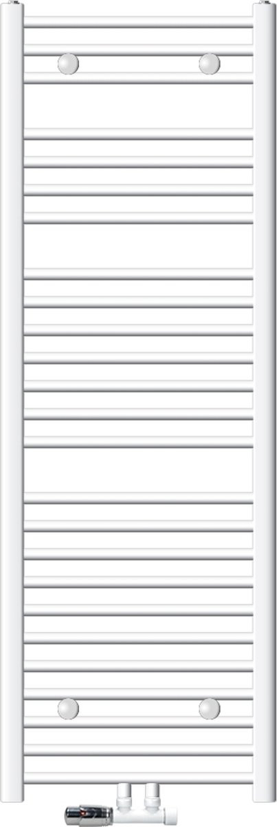 Badkamer radiator middenaansluiting 500x1500 mm wit recht met wandaansluitset LuxeBath