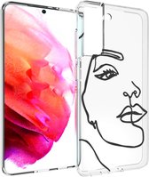 iMoshion Hoesje Geschikt voor Samsung Galaxy S21 FE Hoesje Siliconen - iMoshion Design hoesje - Transparant / Zwart / Line Art Woman Black