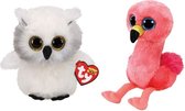 Ty - Knuffel - Beanie Boo's - Ausitin Owl & Gilda Flamingo