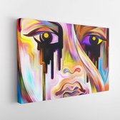 Colors of Your Mood-serie. Achtergrond van het gezicht van het meisje en geschilderde texturen op het gebied van kunst, creativiteit en spiritualiteit - Modern Art Canvas - Horizon