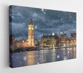 Big Ben en Westminster op een koude winternacht met vallende sneeuw, Londen, Verenigd Koninkrijk - Modern Art Canvas - Horizontaal - 714423985 - 50*40 Horizontal