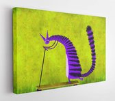 Een dappere violette kat die op een scooter rijdt op een mooie limoenachtergrond - Canvas Modern Art - Horizontaal - 306294713 - 50*40 Horizontal