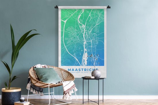 Tapisserie - Toile murale - Plan de la ville - Maastricht - Nederland -Bas - Blauw - 90x135 cm - Tapisserie - Carte