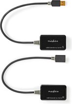 Nedis USB-Verlenger | USB 1.1 | 1x RJ45 Female | 1x USB-A Female | 1x USB-A Male | 1x RJ45 Female | 50 m | 12 Mbps | Goud Verguld | Rond | PVC | Zwart | Window Box