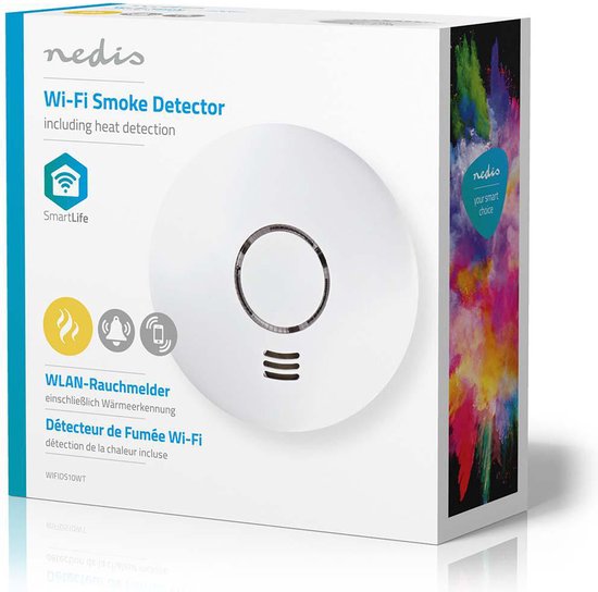 Nedis SmartLife Rookmelder | Wi-Fi | Batterij Gevoed | Levenscyclus sensor: 10 Jaar | EN 14604 | Max. batterijduur: 24 months | Android™ / IOS | 85 dB | Wit - Nedis