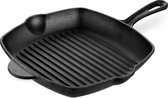 Navaris gietijzeren grillpan 28 cm - Professionele braadpan met anti-aanbaklaag - Voor het braden en grillen van vlees, vis en groenten op elk fornuis