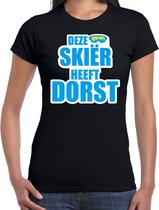 Apres ski t-shirt Deze skieer heeft dorst zwart  dames - Wintersport shirt - Foute apres ski outfit/ kleding/ verkleedkleding M