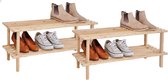 Set van 2x stuks houten schoenenrek/schoenenstandaard 2-laags 74 x 26 x 29,5 cm - Schoenen opbergen