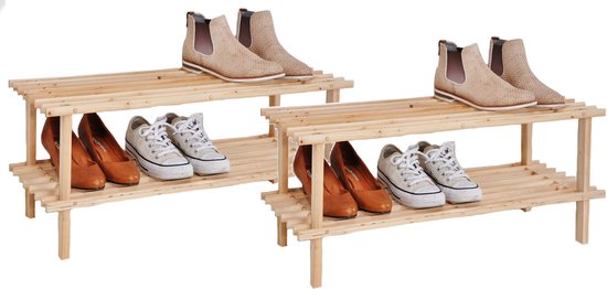 Set van 2x stuks houten schoenenrek/schoenenstandaard 2-laags 74 x 26 x  29,5 cm -... | bol.com