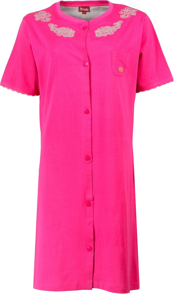 Medaillon Dames Nachthemd - 100% Katoen - Doorknoop - Roze - Maat L