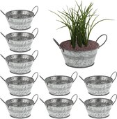 Relaxdays bloempot zink - set van 10 - voor buiten - sierpot 20 cm grijs - plantenpot tuin