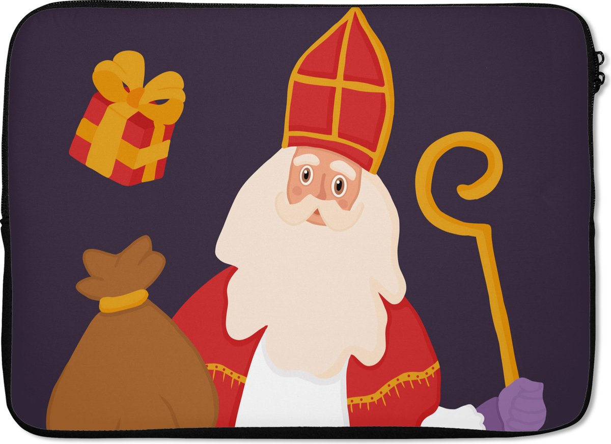 Laptophoes 13 inch - Sinterklaas - Sint - Staf - Kinderen - Jongens - Meisjes - Kids - Laptop sleeve - Binnenmaat 32x22,5 cm - Zwarte achterkant