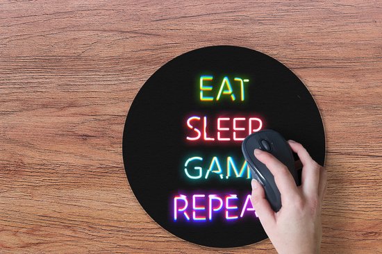 Gaming Muismat - Mousepad - 40x40 cm - Gaming - Led - Quote - Eat sleep game repeat - Gamen - Geschikt voor Gaming Muis en Gaming PC set - Schoolspullen tieners