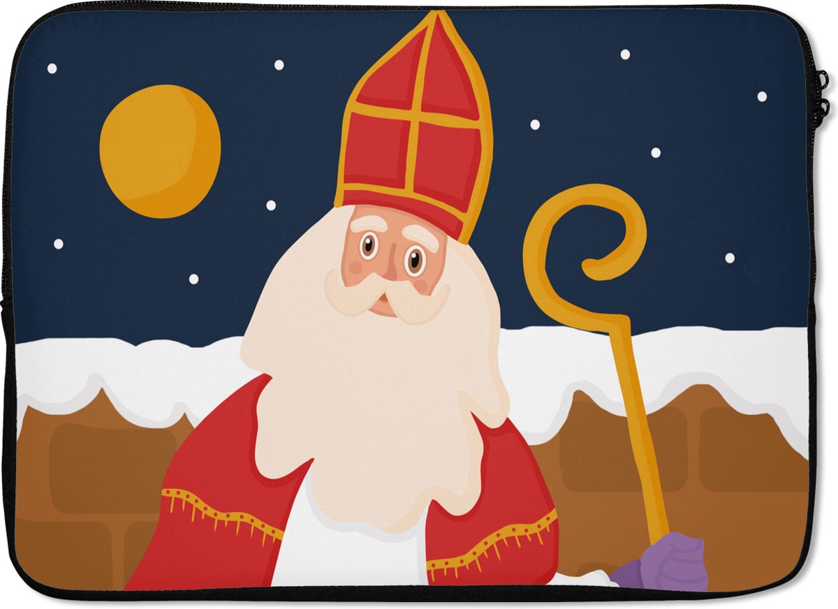Laptophoes 13 inch - Sinterklaas - Decoratie - Sint - Kinderen - Jongens - Meisjes - Kindje - Laptop sleeve - Binnenmaat 32x22,5 cm - Zwarte achterkant