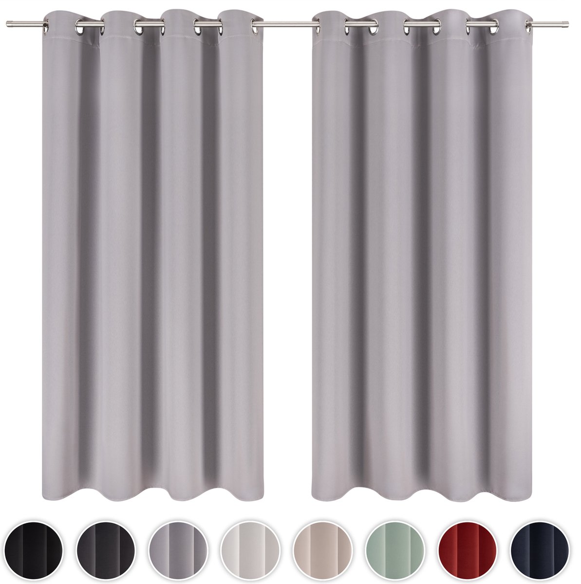Blumtal Gordijnen - Verduisterend Gordijn Kant en Klaar - Blackout Gordijnen - 132 x 215 cm - Grijs - Set van 2