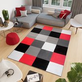 Tapiso Firet Vloerkleed Rood Zwart Grijs Geometrisch Tapijt Maat- 160x220