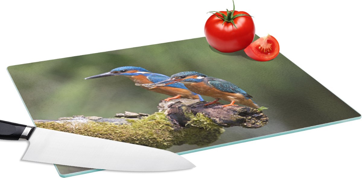 Glazen Snijplank - 39x28 - IJsvogels - Vis - Tak - Snijplanken Glas