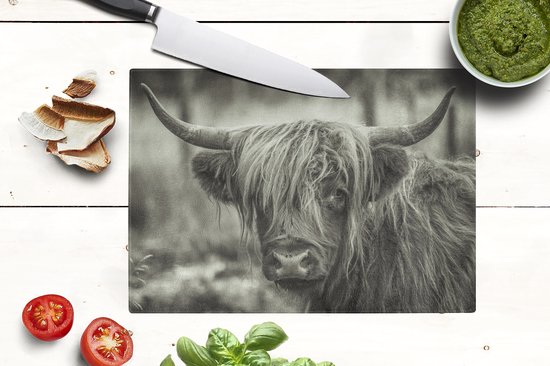 Planche à découper en Verres - 28x20 - Scottish Highlander - Vaches - Zwart - Wit - Planches à découper en Glas
