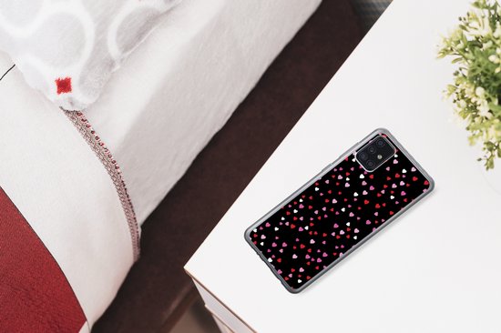 Coque Samsung Galaxy A52 5G - Un dessin avec des coeurs sur fond noir - Siliconen
