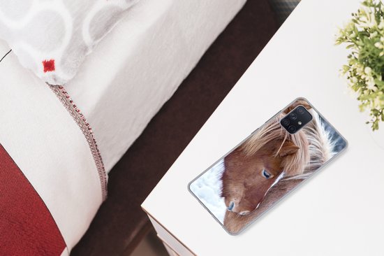 Coque Samsung Galaxy A71 - Paarden - Poulain - Neige - Coque de téléphone en Siliconen
