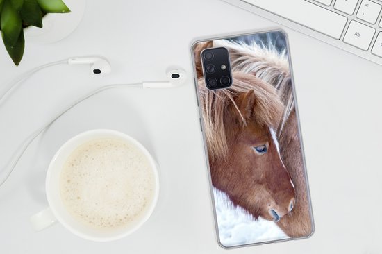 Coque Samsung Galaxy A71 - Paarden - Poulain - Neige - Coque de téléphone en Siliconen