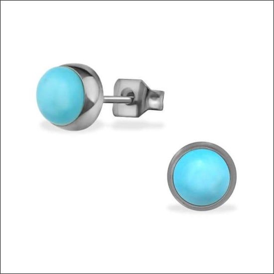 Aramat jewels ® - Zweerknopjes blauw chirurgisch staal zilverkleurig 6mm
