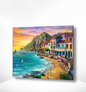 Painting Expert® Schilderen op nummer Volwassenen - Schilderen op nummer Kinderen - Gekleurde Huisjes aan Zee - 40x50cm - Exclusief Lijst (24 kleurtjes)