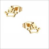 Aramat jewels ® - Zweerknopjes oorbellen kroontje goudkleurig chirurgisch staal 9mm x 8mm