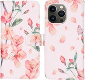iMoshion Design Softcase Book Case iPhone 13 Pro hoesje - Blossom Watercolor White