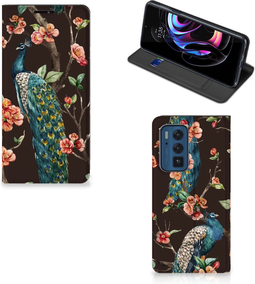 Motorola Edge 20 Pro Hoesje maken Pauw met Bloemen
