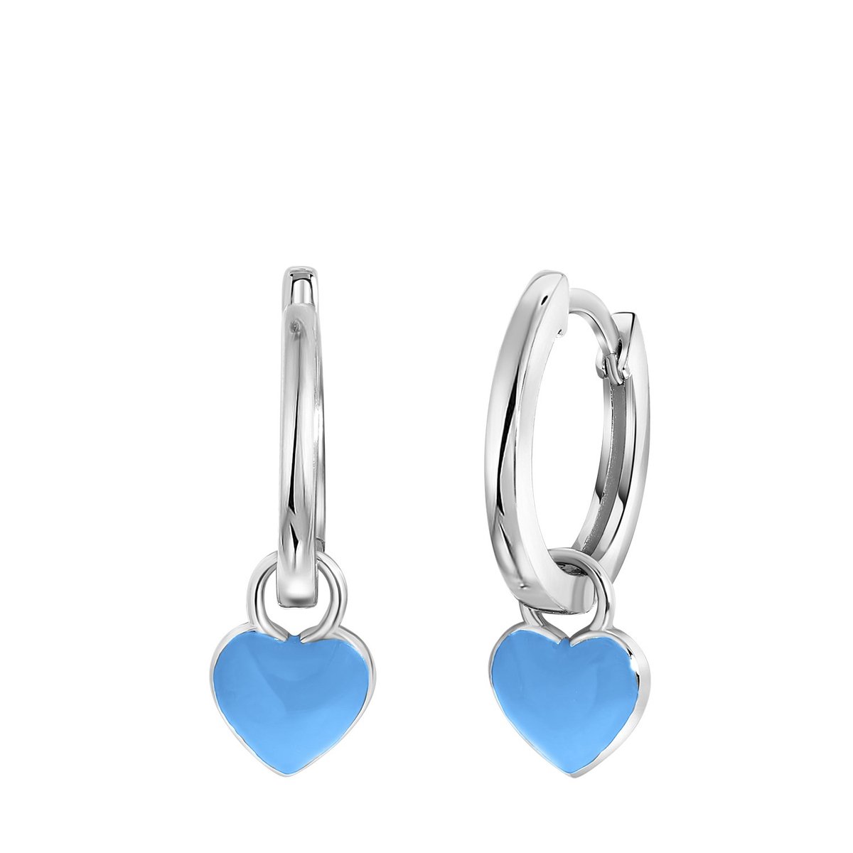 Zilveren oorringen met hanger hart enamel blauw K3