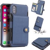 Voor iPhone XS / X Brushed Texture Shockproof PU + TPU Case, met kaartsleuven & portemonnee en fotolijst (blauw)