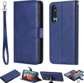 Voor Huawei P30 effen kleur horizontale flip beschermhoes met houder & kaartsleuven & portemonnee & fotolijst & lanyard (blauw)