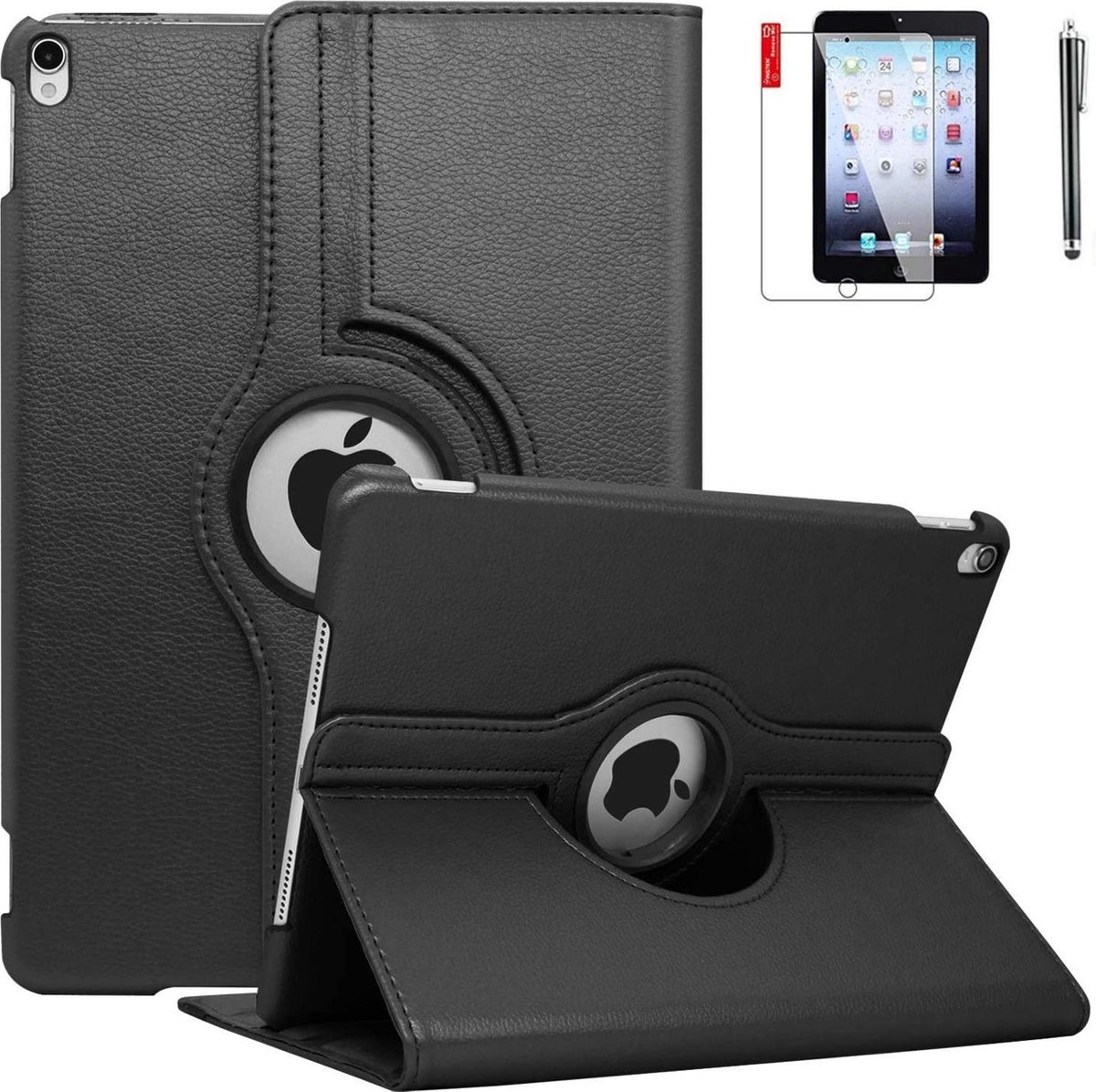 Draaibaar Hoesje Geschikt voor :Apple iPad 2021 / 2020 / 2019 (9e/8e/7e Generatie / 10.2 inch) Case hoes met Screen Protector en Stylus - zwart