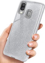 Samsung Galaxy A40 Hoesje Glitters Siliconen TPU Case Zilver - BlingBling Cover