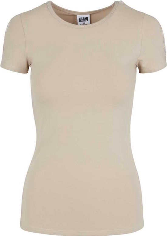 Urban Classics Dames Tshirt -XL- Lace Shoulder Striped Creme