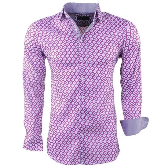 Aanpassing films Dek de tafel Montazinni - Heren Overhemd met Trendy Design - Stretch - Lila | bol.com