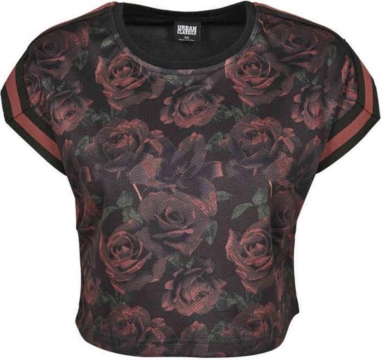 Urban Classics Dames Tshirt -L- Short Extended Shoulder Stripes Zwart/Rood