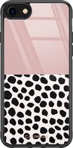 iPhone SE 2020 hoesje glass - Stippen roze | Apple iPhone SE (2020) case | Hardcase backcover zwart