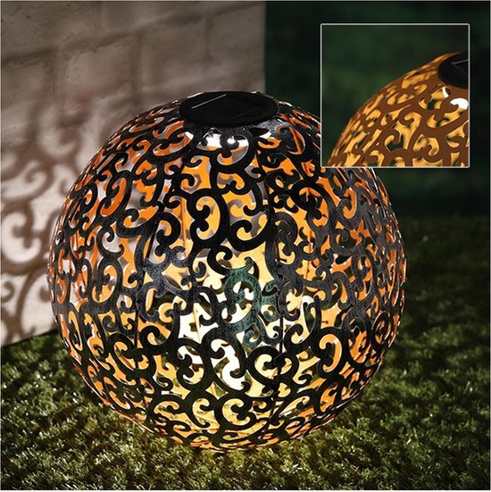 2x Buiten/tuin koperen decoratie bollen/ballen solar verlichting 28,5 cm  -... | bol.com