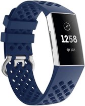 Siliconen Smartwatch bandje - Geschikt voor  Fitbit Charge 3 siliconen bandje met gaatjes - donkerblauw - Maat: L - Horlogeband / Polsband / Armband